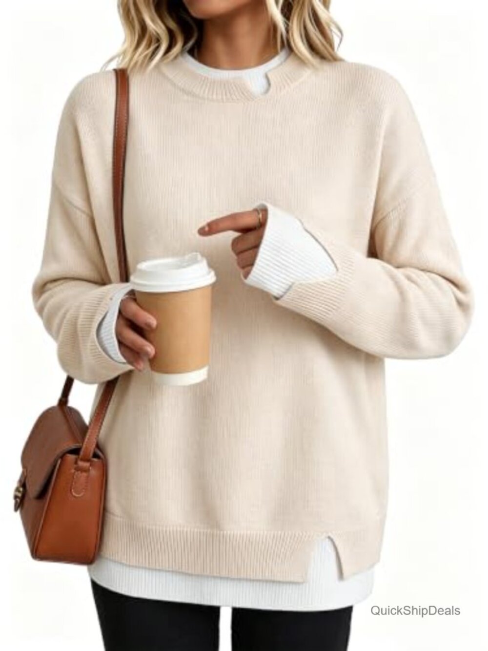 Womens Cozy Patchwork Sweater Pullover Crew Neck Knit Teacher Outfit